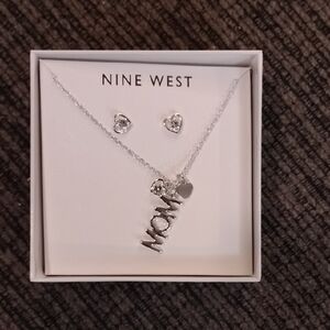 Nine West Silver 'MOM' Necklace and Heart Earrings